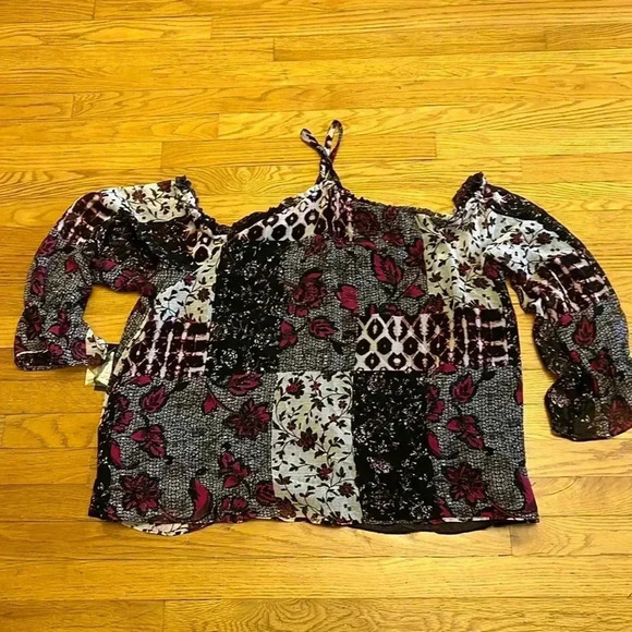 INC Women's Plus Nomad II Patchwork Cold-Shoulder Top 3 X NWT - Picture 1 of 9